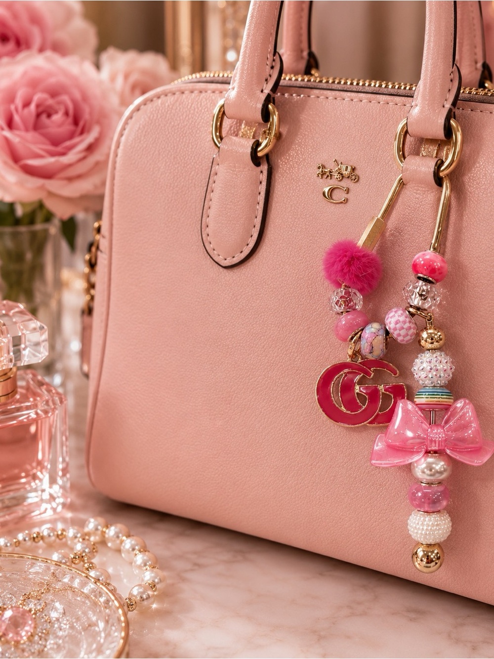 Beautiful Hand Crafted Bag Charm! “Show me the Pink” (NOT HANDBAG)
